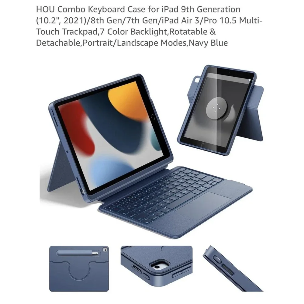 HOU Keyboard Case IPad 10.2 7th 8th 9th Air 3 Pro 10.5 Blue Bluetooth Trackpad‎